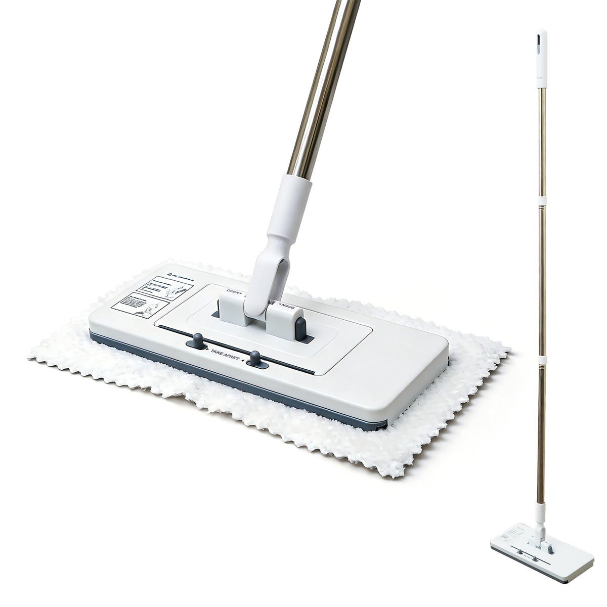 SOPAMI nested 2-in-1 clamp mop, head detail and full-length view