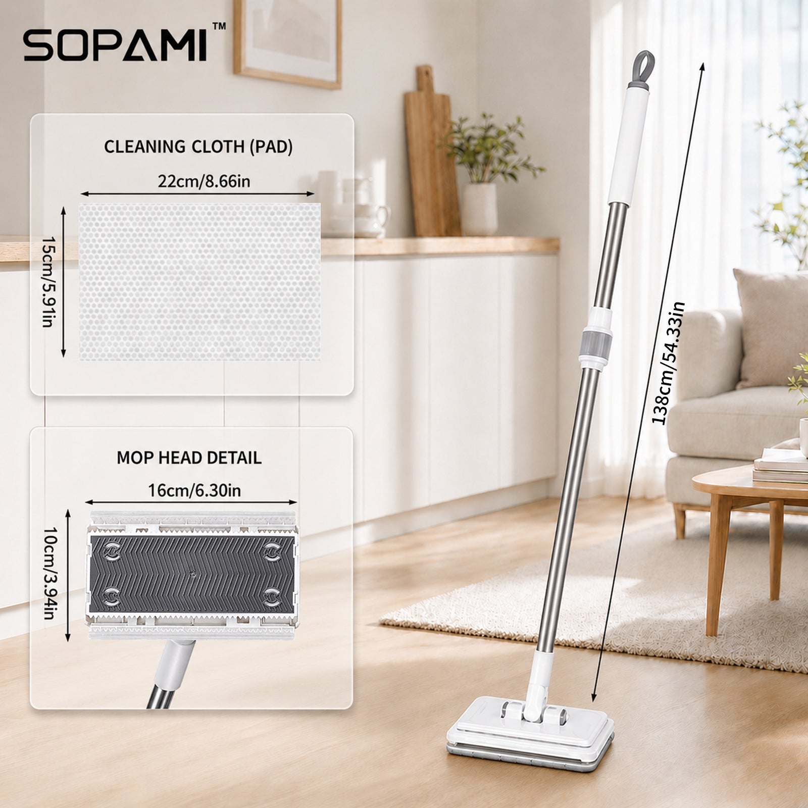 Retractable Disposable Flat Dust Mop with Clamp