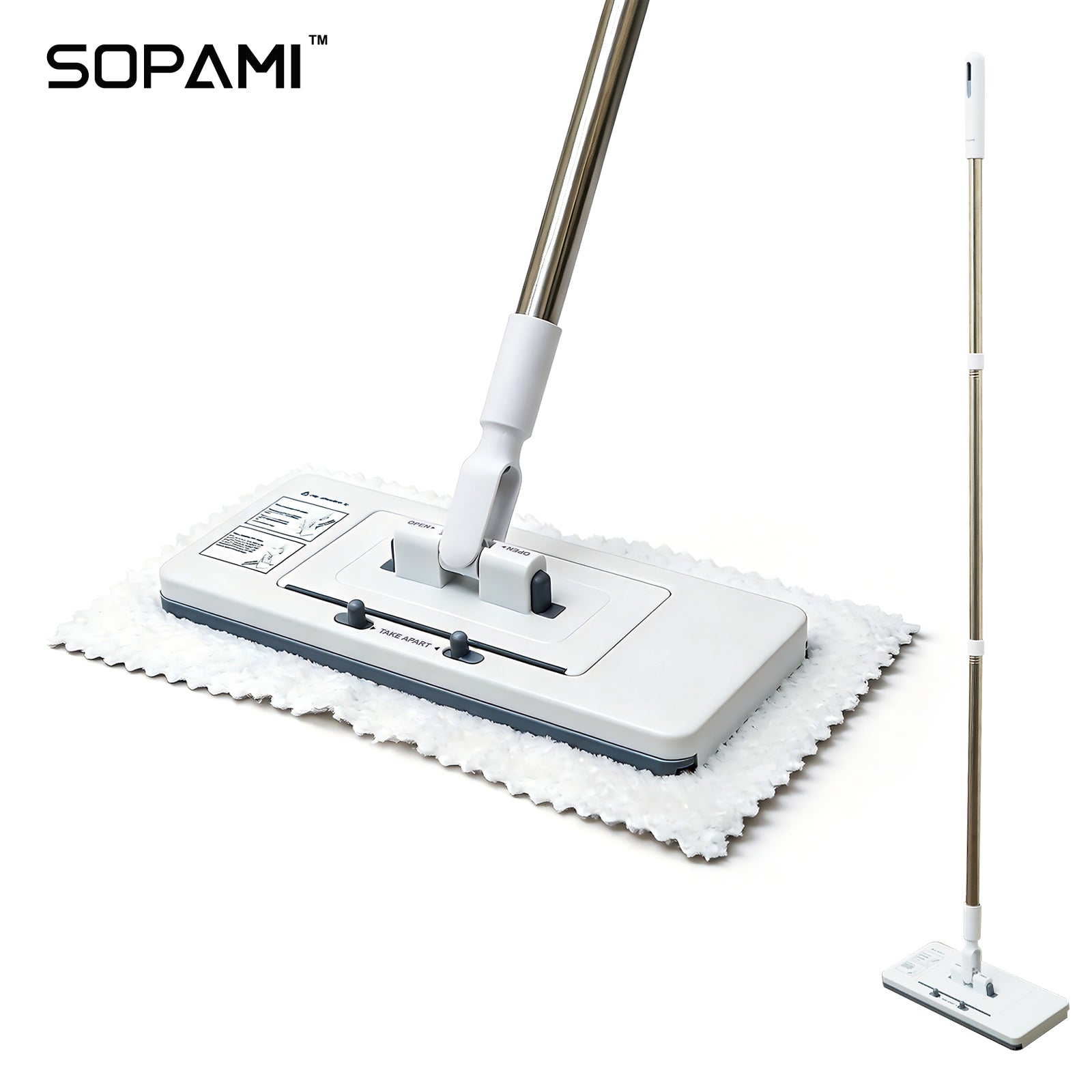 2-in-1 Retractable Clamp Flat Dust Mop