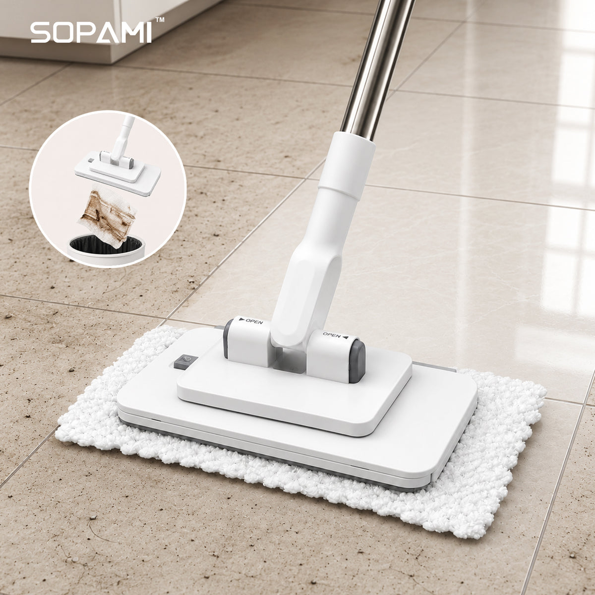 SOPAMI Upgraded Shark Teeth Flat Clamp Mop, 2-Level Tension Clamp, Adjustable Telescopic Pole, Multi-scene Cleaning Mop for Hardwood & Tile Floors