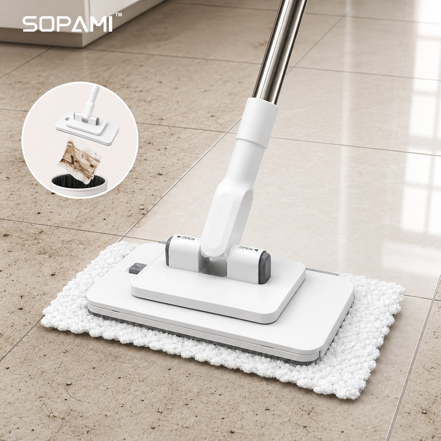 SOPAMI Upgraded Shark Teeth Flat Clamp Mop, 2-Level Tension Clamp, Adjustable Telescopic Pole, Multi-scene Cleaning Mop for Hardwood & Tile Floors