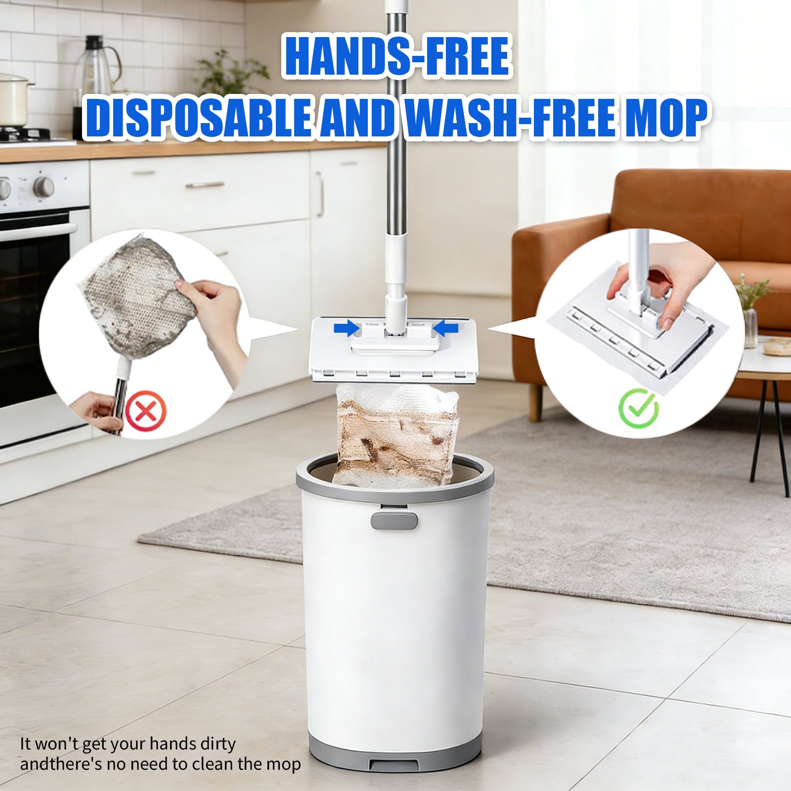 Retractable Disposable Flat Dust Mop with Clamp