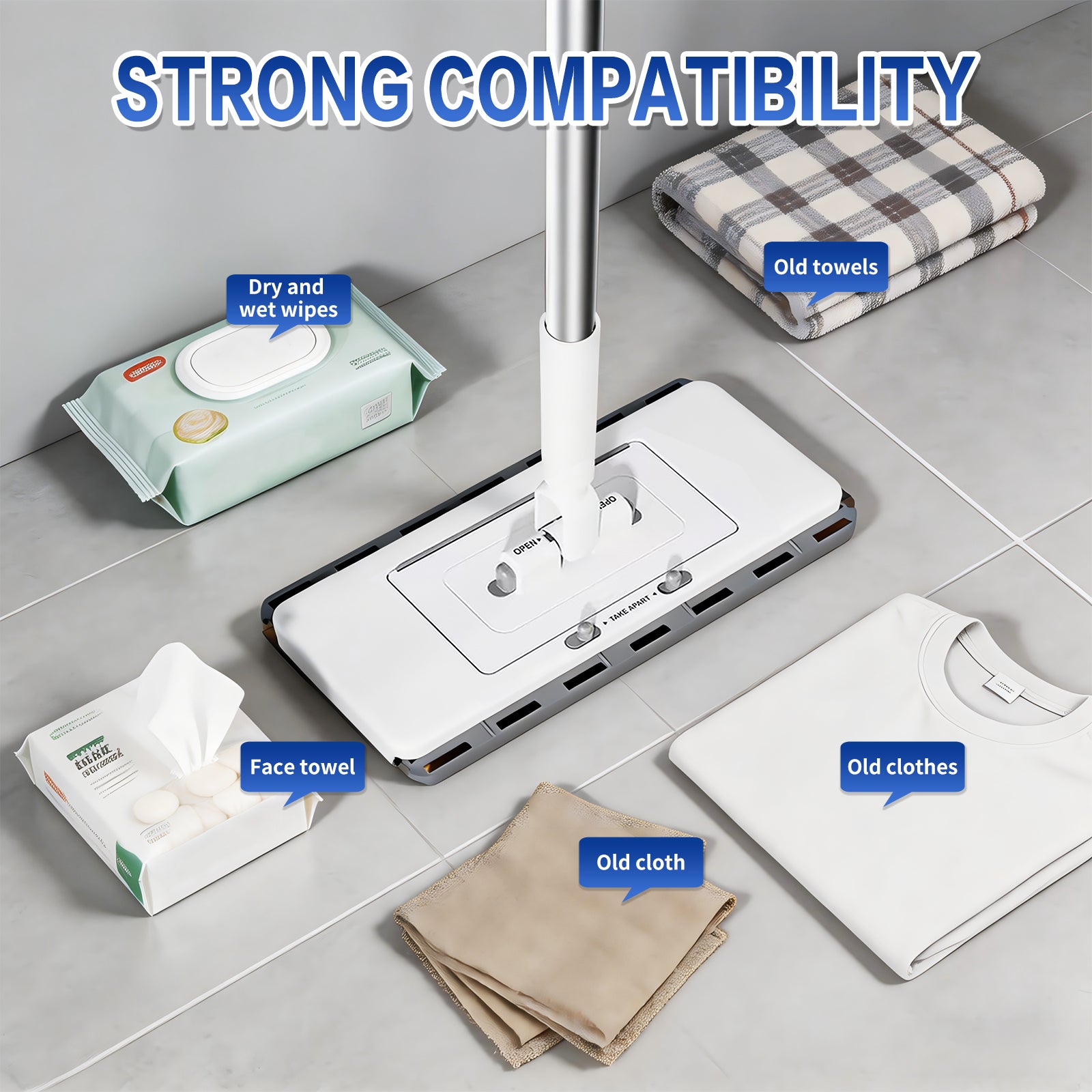 2-in-1 Retractable Clamp Flat Dust Mop