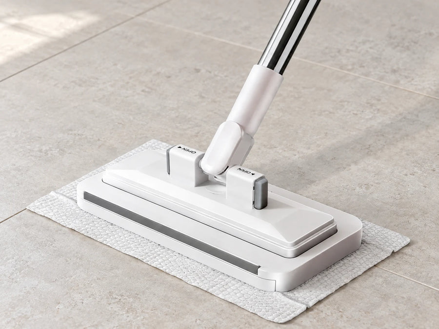 Flat clamp mop on a tiled floor