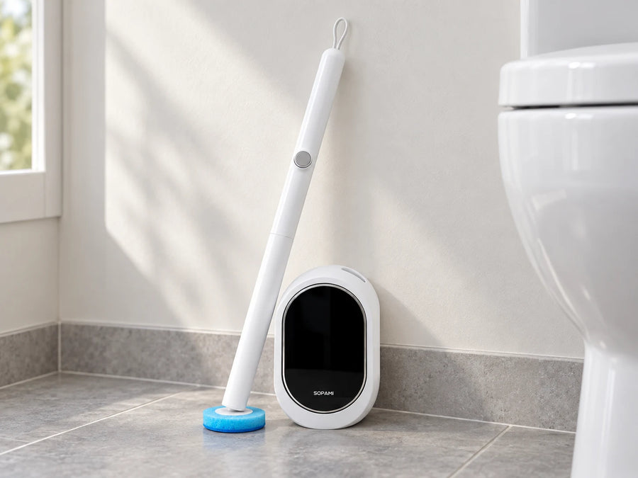 SOPAMI toilet wand and caddy beside a toilet