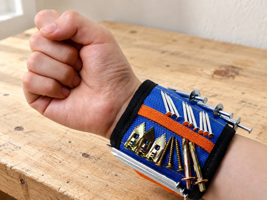 Magnetic tool wristband worn during a repair
