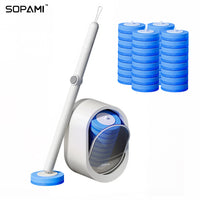 SOPAMI blue toilet wand and holder system overview; choose a kit or refills below