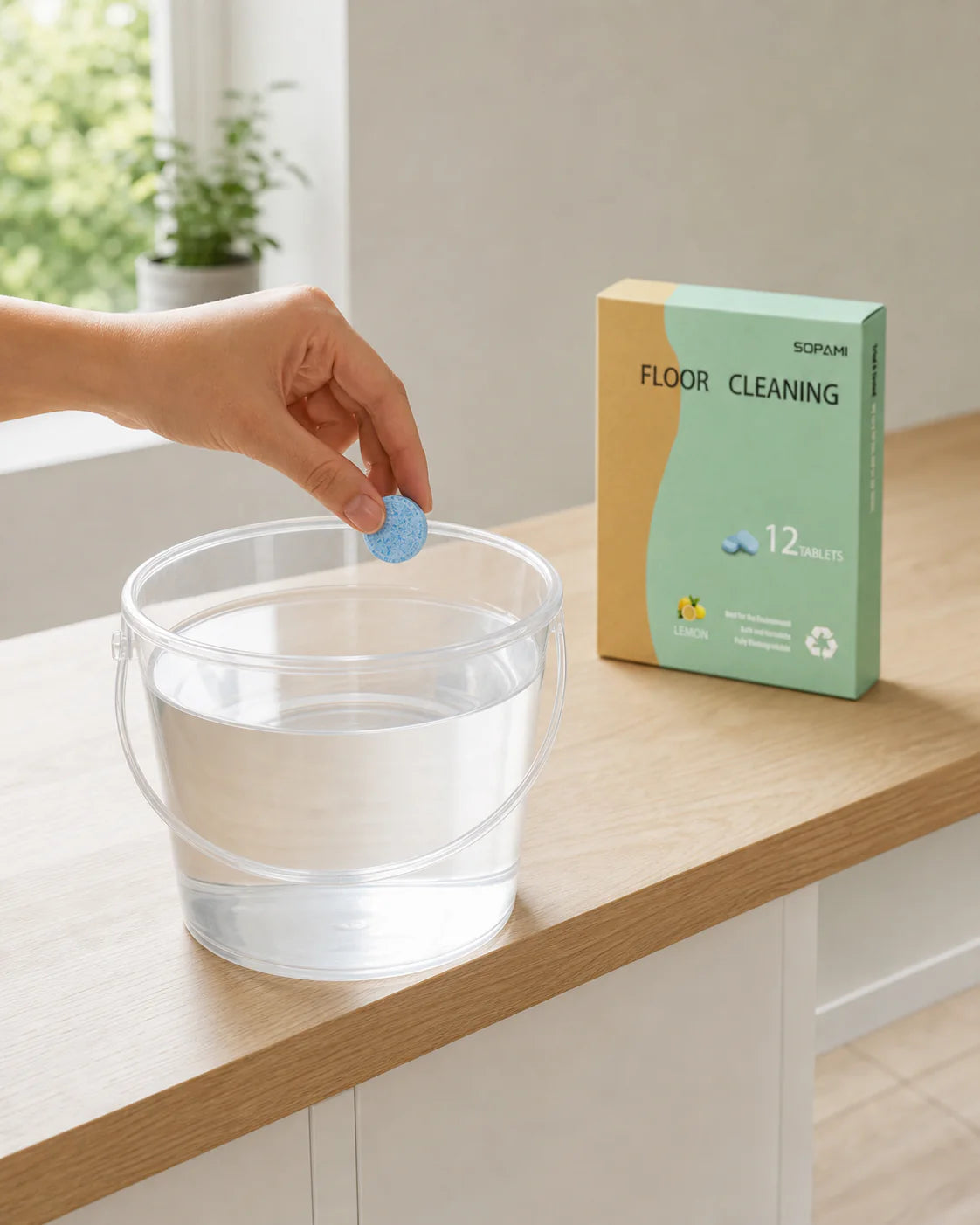 Multi-Surface Floor Cleaning Tablets shown in an everyday setting